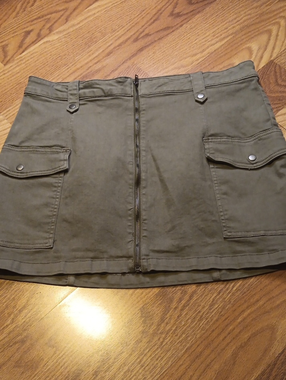 SO Olive Front-Zip Cargo Mini Skirt